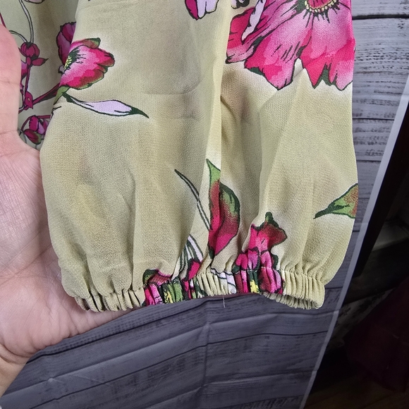 NWOT Belle by Kim Gravel Floral Blouse in Pink and Tan Women Size Large Floral - Picture 6 of 6